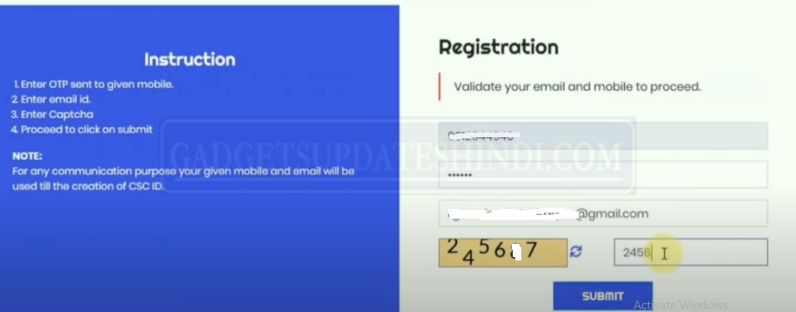 CSC New Registration 2020 mobile and email otp verify