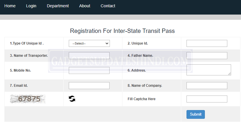 Registration For Inter State Transit Pass Step