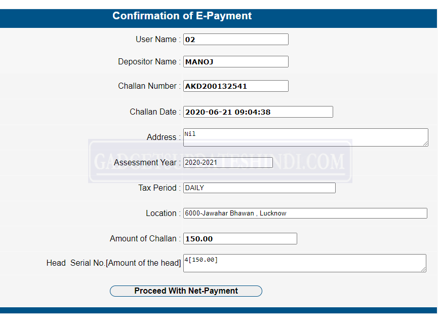 Registration For Inter-State Transit Pass Login Payment Page