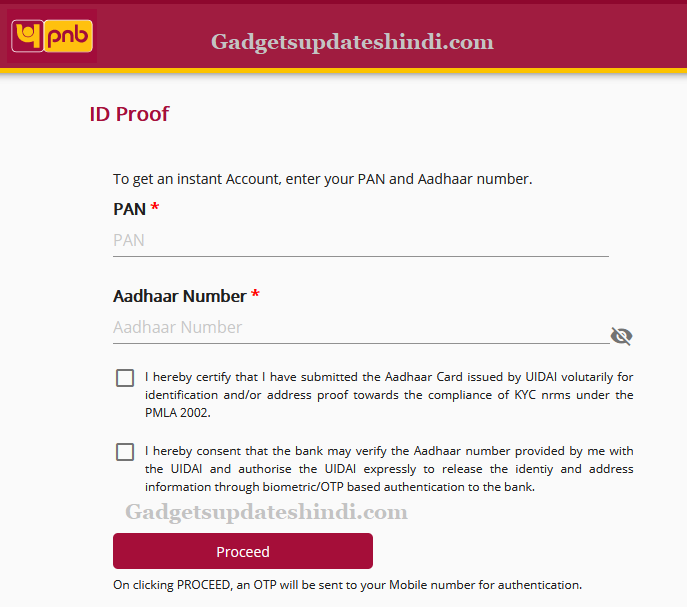 To get an instant Account enter your PAN and Aadhaar number.