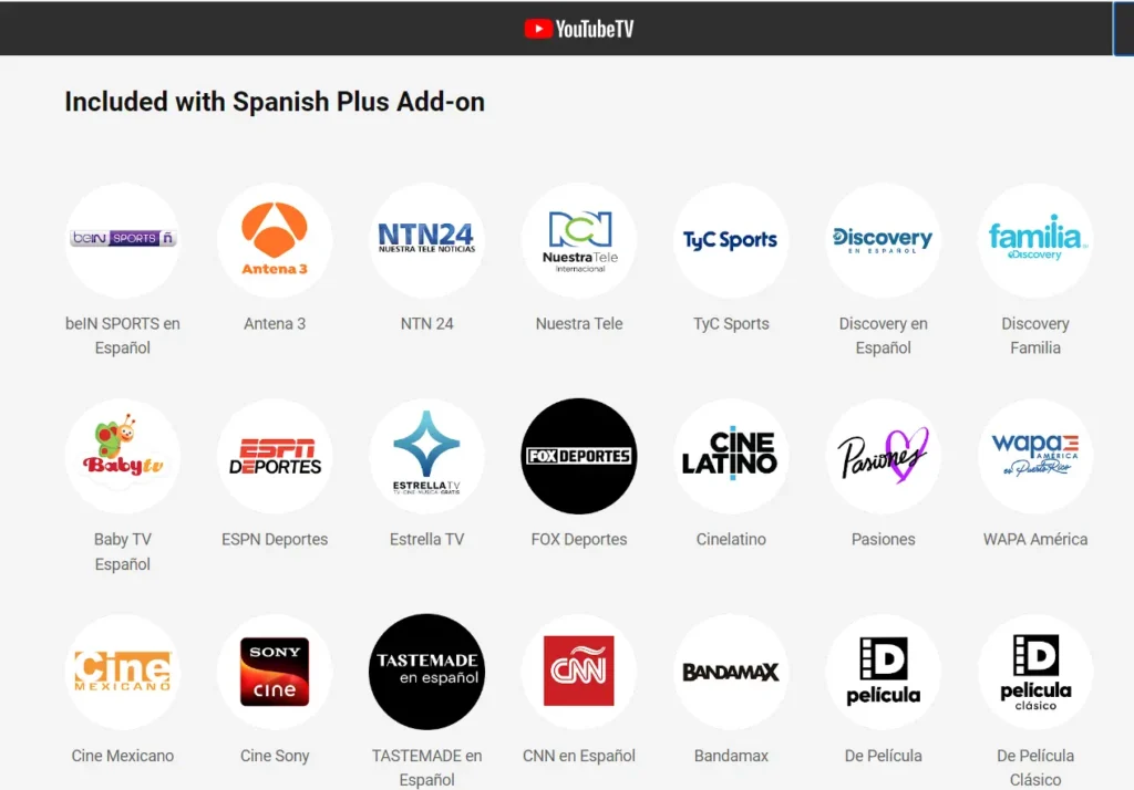 Spanish Plan Networks - YouTube TV channels