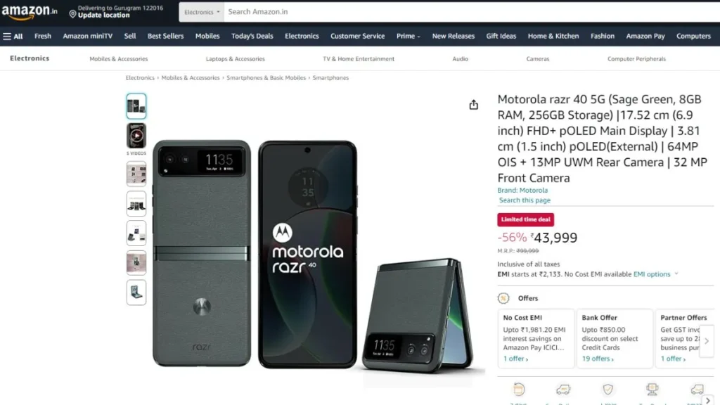 Check Price Of Motorola Razr 40 5G Smartphone Via Amazon