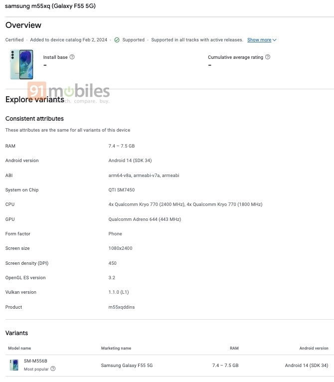 Samsung Galaxy F55 Listing On Google Play Console