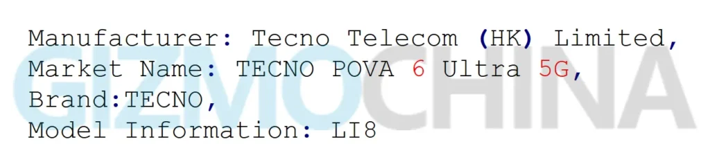 Details Of Tecno Pova 6 Ultra 5G
